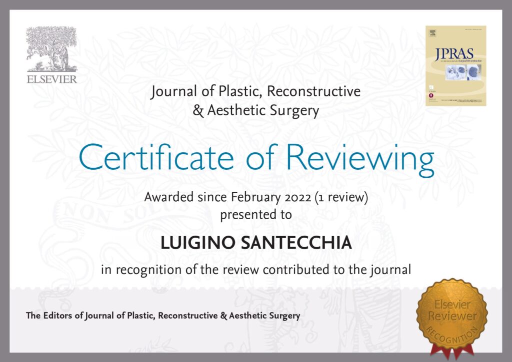  Certificate of Reviewing, Journal of Plastic, Reconstructive & Aesthetic Surgery, Elsevier